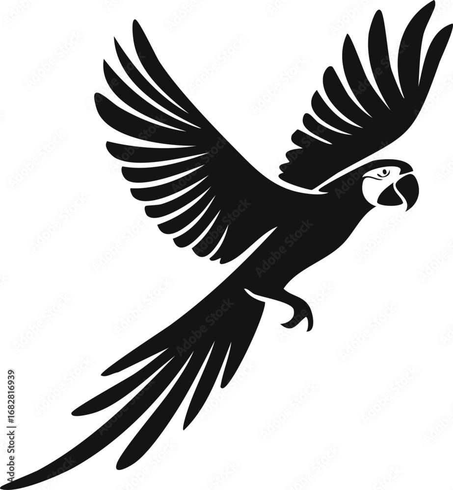 Fototapeta premium Macaw Bird Aves Animal Vector Logo in Black and White, Minimalist and Simple Design, Perfect for Wildlife Branding, Nature Illustration, and Unique Animal Identity 