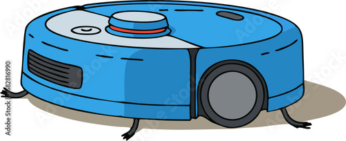 Blue robotic vacuum cleaner with shadow