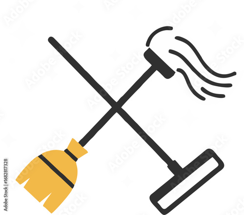 Broom and mop crossed Cleaning supplies icon