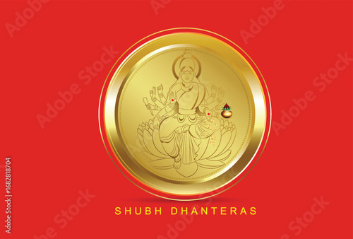 Illustration of Dhanteras Celebration with Kalash, Coins, marigold garlands, and footprints symbolizing prosperity,