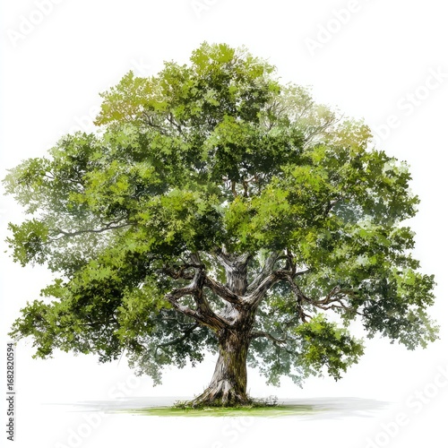 Lush green oak tree against white (1)