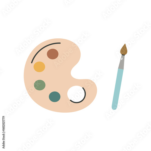 Paint palette and brush. Back to school. Educational design element. For fabric, wrapping, cards, textile, wallpaper, apparel.