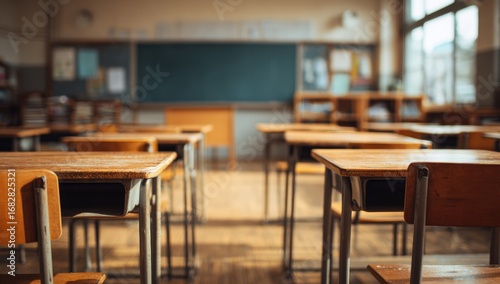 Empty classroom  rows of desks