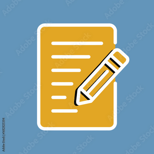Modern flat design icon of a document and pencil for writing, editing, or taking notes. Simple vector graphic symbol for business applications or websites