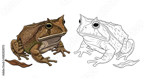 Malayan Horned Frog Coloring Page Outline Color Educational Amphibian Illustration