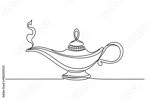 Magic Lamp Minimal Line Drawing – Genie, Fantasy, Arabian Nights Symbol Illustration