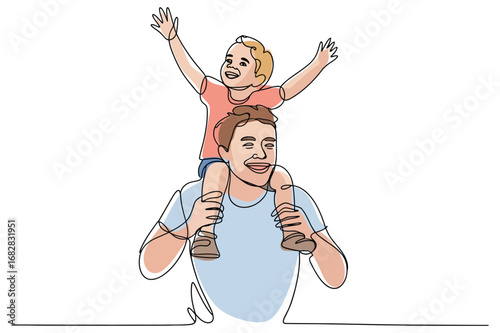 Father Carrying Child on Shoulders – Parenting, Family, Happy Childhood Minimal Line Art