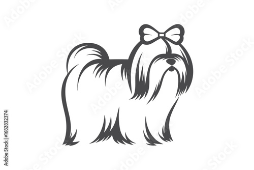 Shih Tzu Dog with Bow on White Background Elegant Silhouette