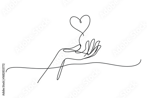 One Line Hand with Heart Sketch Romantic Care Minimalist Art Design
