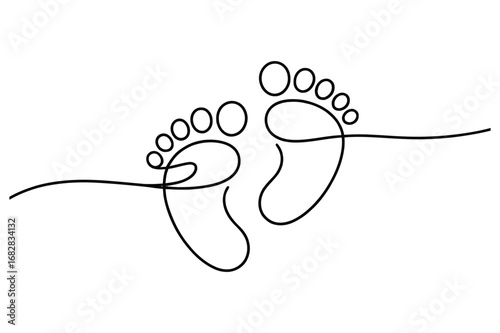 One Line Drawing of Baby Footprints | Minimalist Childhood Vector Illustration