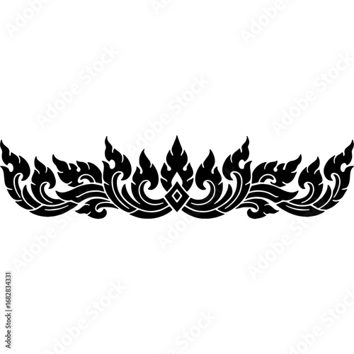 vector floral ornament, Thai design, ลายกนก แบบแนวนอน