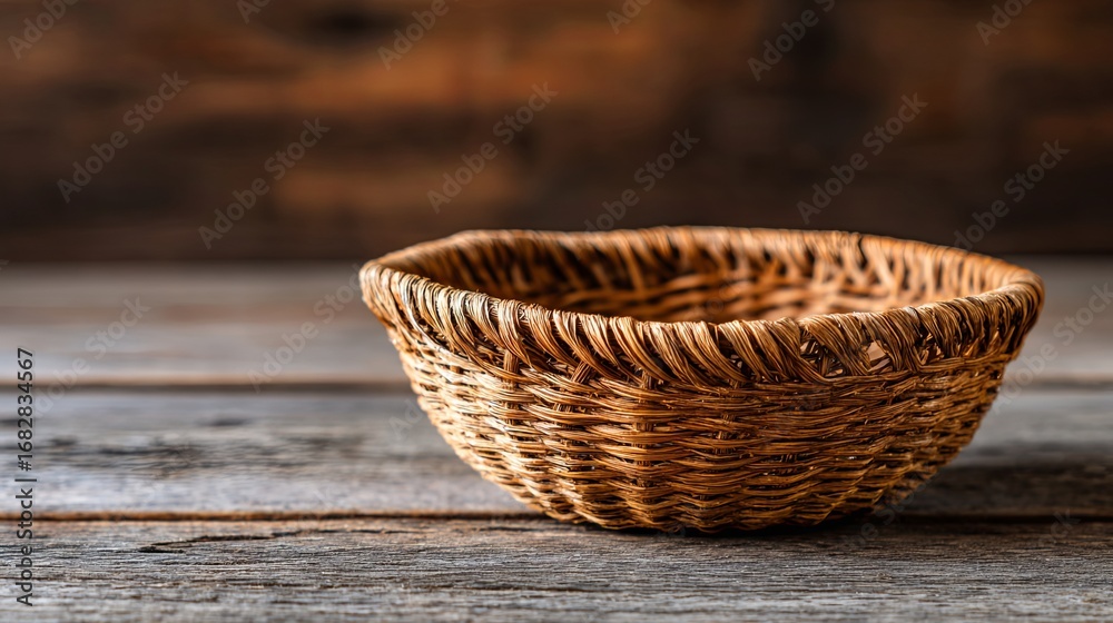 Fototapeta premium Rustic Wicker Basket on Wooden Table
