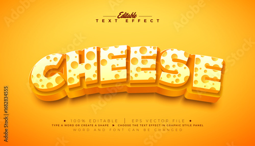 Cheese 3D Text Effect Design Editable and Scalable Vector Graphic Style Effect with 3d Holey Lettering on Yellow Background. Premium Typography Mockup Illustration Template for Greeting Card, Flyer