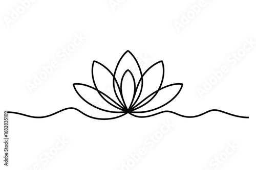 One Line Drawing of Lotus Flower | Minimalist Nature Plant Vector Illustration