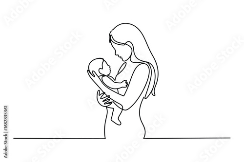 One Line Drawing of Mother Holding Child | Minimalist Family Vector Illustration