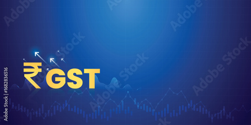 GST Goods and services tax background illustration with Indian rupee symbol