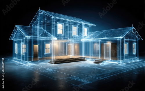 3D architectural blueprint of a house