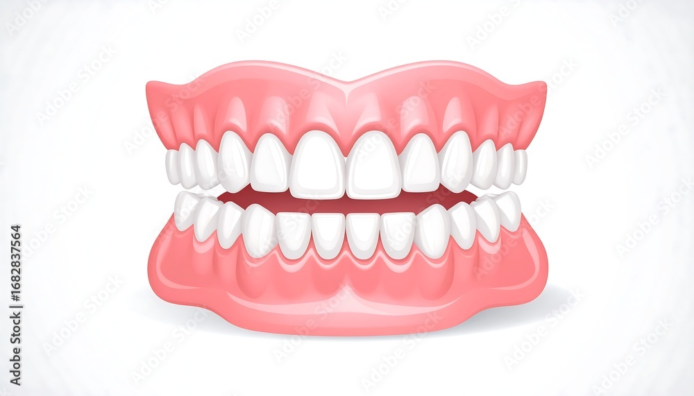 Fototapeta premium Realistic illustration of a set of dentures. Full mouth, teeth, and gums