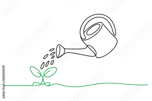 Minimalist Line Art of Plant Watering | One Line Nature and Growth Illustration