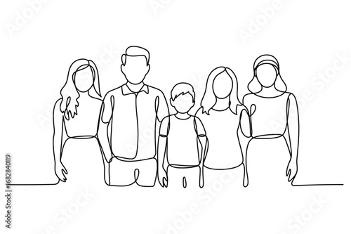 One Line Drawing of Group of People | Editable Stroke Friends or Family Vector