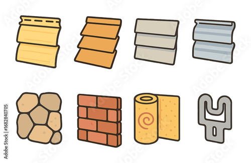 Colorful Siding Icons. Flat vector mini-illustrations siding materials in colors children's illustrations: