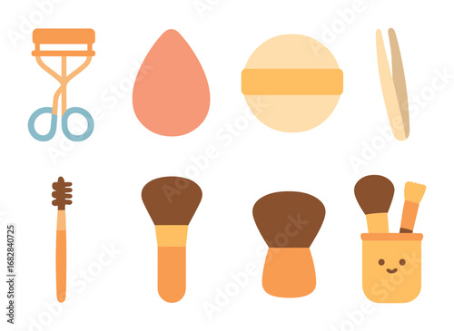Kids' Beauty Icons. Flat vector mini-illustrations everyday beauty tools in colors children's illustrations: