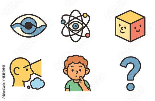 Observer Effect Illustrations. Flat vector mini-illustrations observer effect and perception in colors
