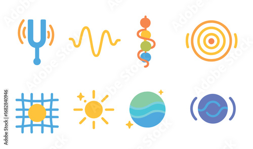Vibrant Energy Icons. Flat vector mini-illustrations energy and vibration in colors children's illustrations: