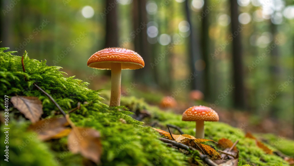 Fototapeta premium Fairytale Forest with Red Mushrooms