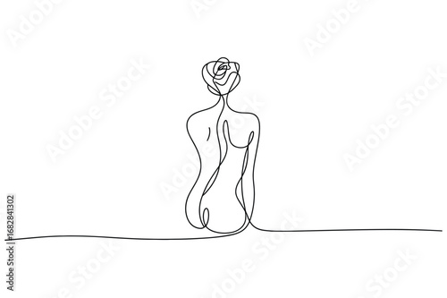 Minimalist Female Body from Behind | One Line Figure Illustration | Editable Vector