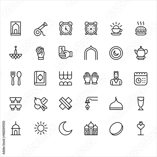 Islamic Culture Icons With Mosques Food Prayer Calendar And Religious Symbols muslim religion