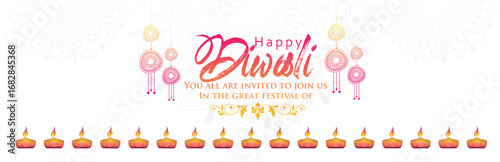 Diwali Celebration Poster with Oil Lamps and oil lamps representing traditional Diwali celebrations on a vibrant gradient background