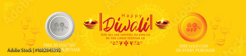 Diwali Celebration Poster with Oil Lamps and oil lamps representing traditional Diwali celebrations on a vibrant gradient background