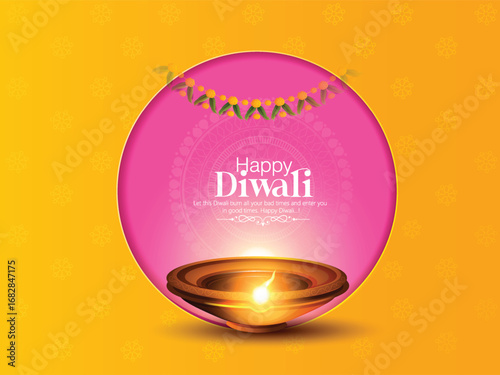 Diwali Celebration Poster with Oil Lamps and oil lamps representing traditional Diwali celebrations on a vibrant gradient background