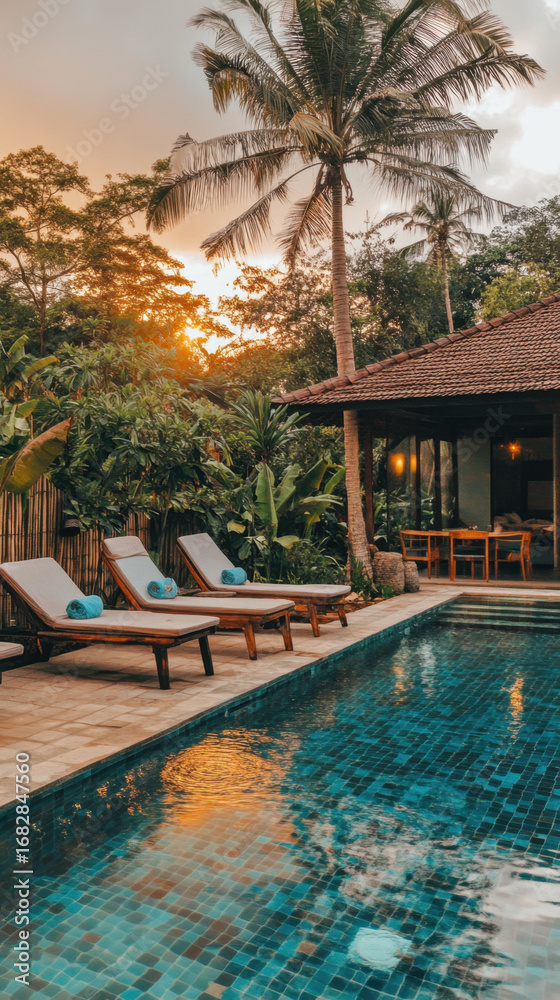 Fototapeta premium Tranquil sunset by pool