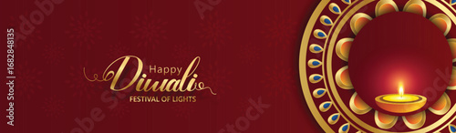 Diwali Celebration Poster with Oil Lamps and oil lamps representing traditional Diwali celebrations on a vibrant gradient background
