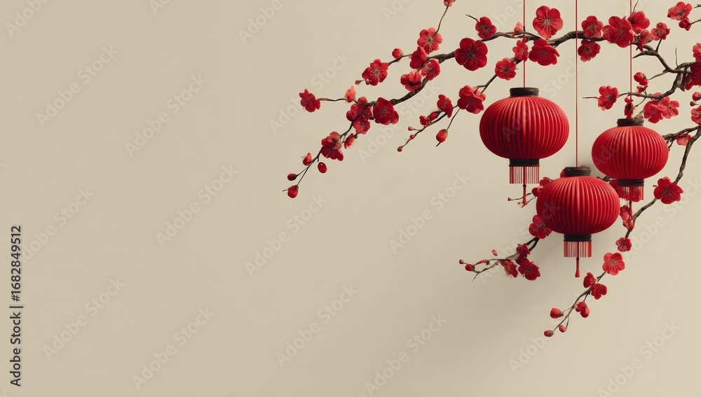 Obraz premium Peach blossoms and lanterns (1)