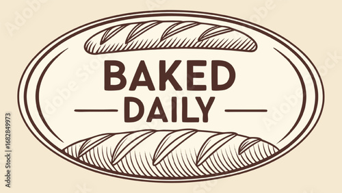 Bakery Logo with Baguettes and Text Baked Daily bread