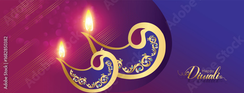 Diwali Celebration Poster with Oil Lamps and oil lamps representing traditional Diwali celebrations on a vibrant gradient background