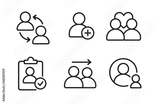 Set of minimalist line icons for social interaction and relationships
