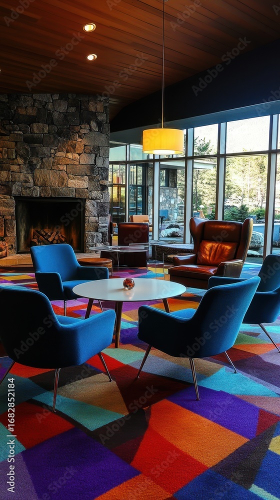 Fototapeta premium Colorful, cozy lounge with fire