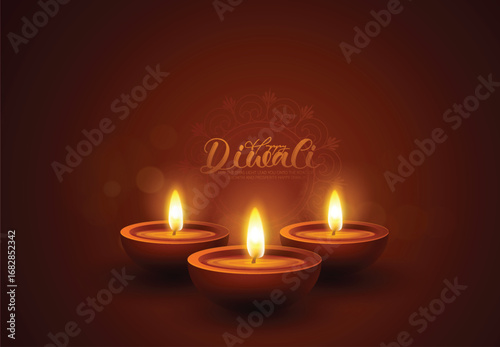 Diwali Celebration Poster with Oil Lamps and oil lamps representing traditional Diwali celebrations on a vibrant gradient background