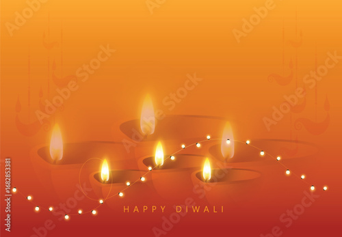 Diwali Celebration Poster with Oil Lamps and oil lamps representing traditional Diwali celebrations on a vibrant gradient background