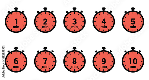 min 1, 2, 3, 4, 5, 6, 7, 8, 9 and 10 time icon vector design illustration background