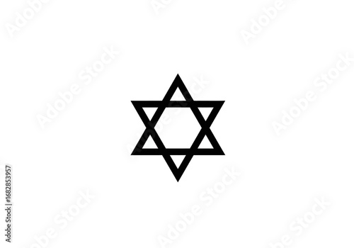 A black Star of David a sixpointed star formed by two overlapping equilateral triangles centered on a white background
