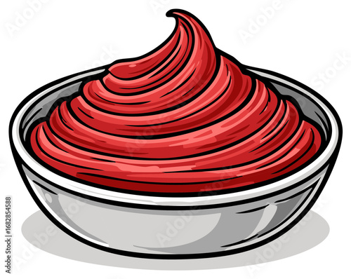 Swirled Red Dip or Sauce in a Silver Bowl