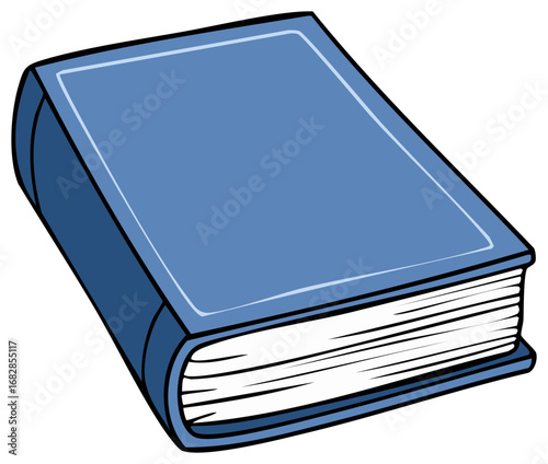Closed Blue Hardcover Book Illustration with White Pages and Black Outline