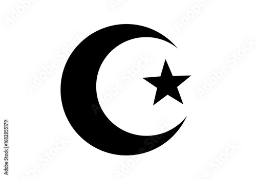 Black star and crescent moon symbol on a white background