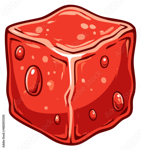 Red Jelly Cube with Bubbles and Glossy Texture