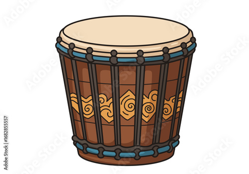 Cartoon drum with brown sides tan head and dark brown trim on a white background